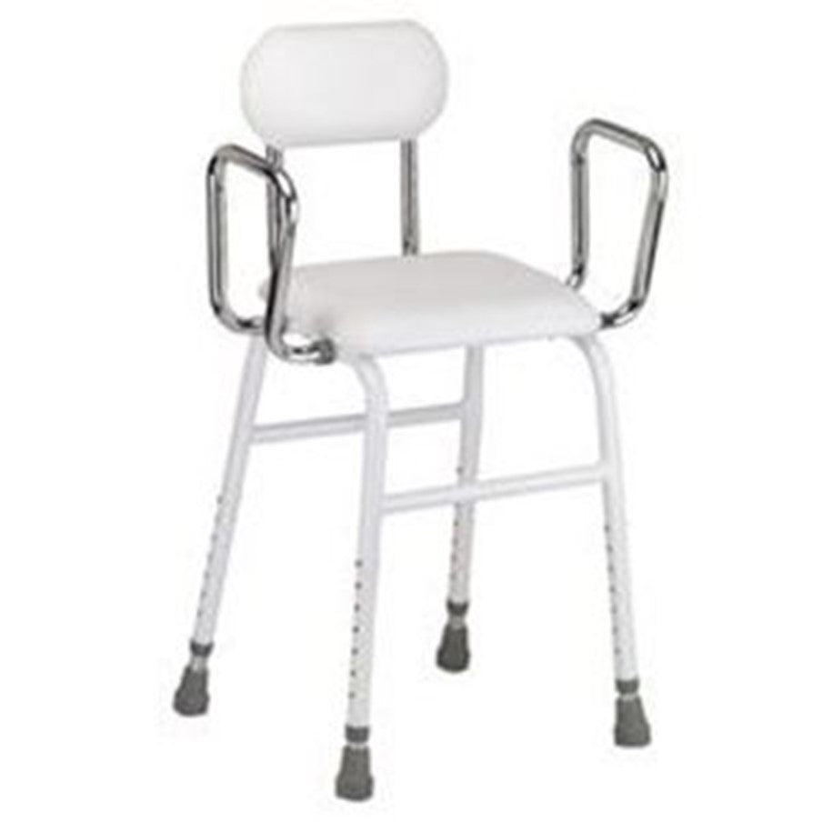 Shower stool with arms and online backrest